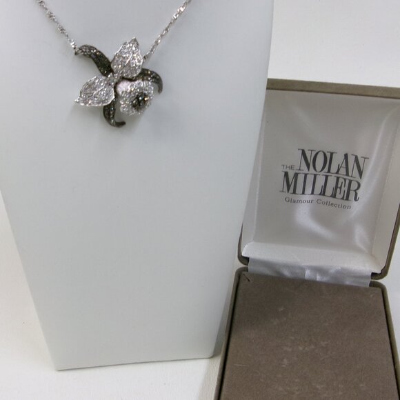 Nolan Miller Sparkling Pave Crystal Orchid Pendant Necklace in Original Box - Picture 2 of 2